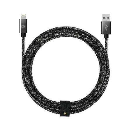 10ft Marbled Woven Braid Lightning Cable with Strap (Black/Gray)
