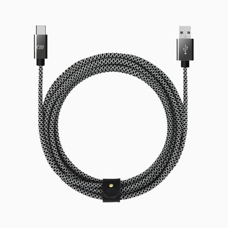6ft Marbled Woven USB-C to USB-A Cable with Strap (Black / White)