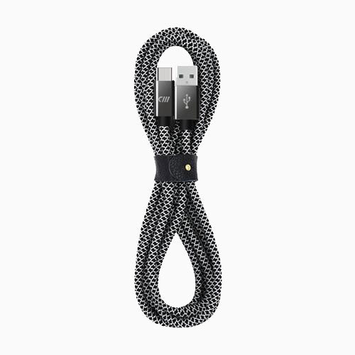 6ft Marbled Woven USB-C to USB-A Cable with Strap (Black / White)